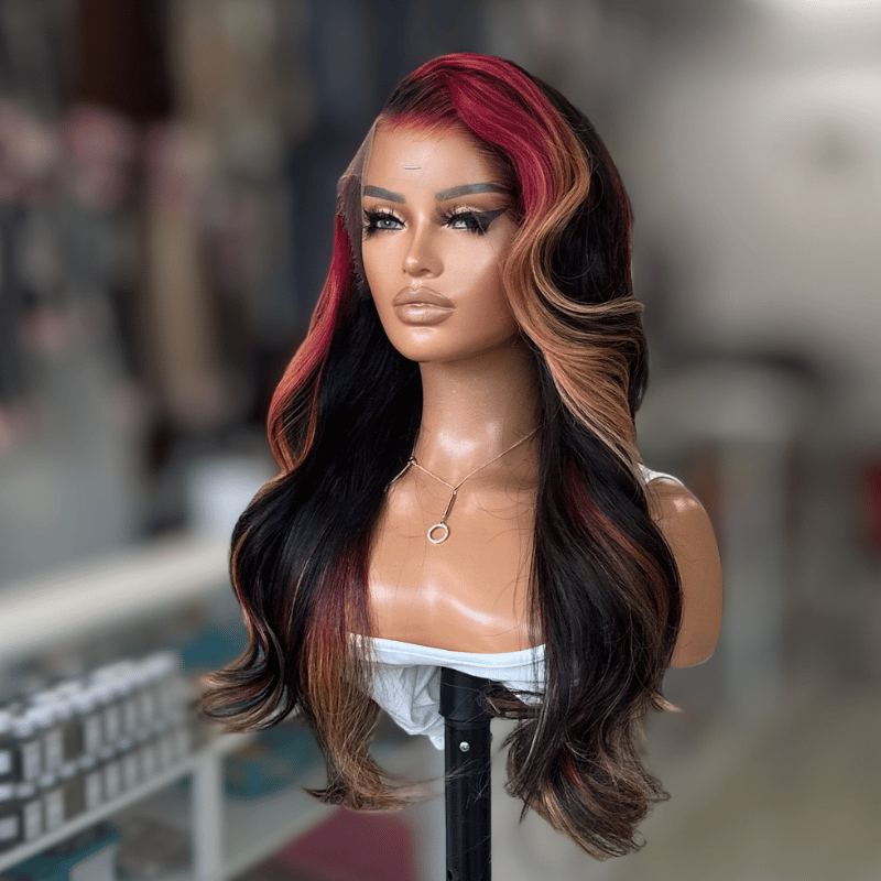 Ravelle-22'' Natural Black with Sunset Highlights  HD Lace Front Human Hair Wig
