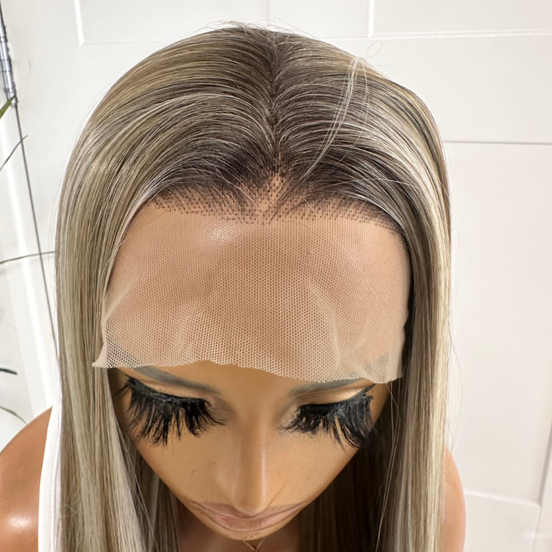 Ilaria - 24" Ash Beige Blonde Synthetic Lace Front Wig | 13x6 Free Part