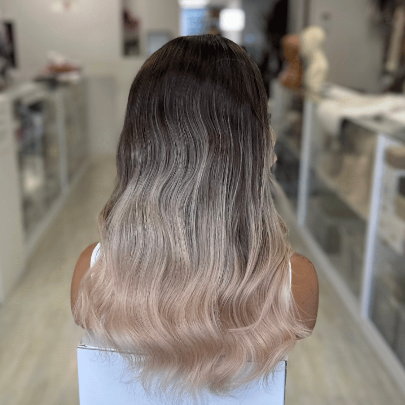 LOLA – 16" Brunette to Beige Blonde Ombre HD Human Hair Lace Wig