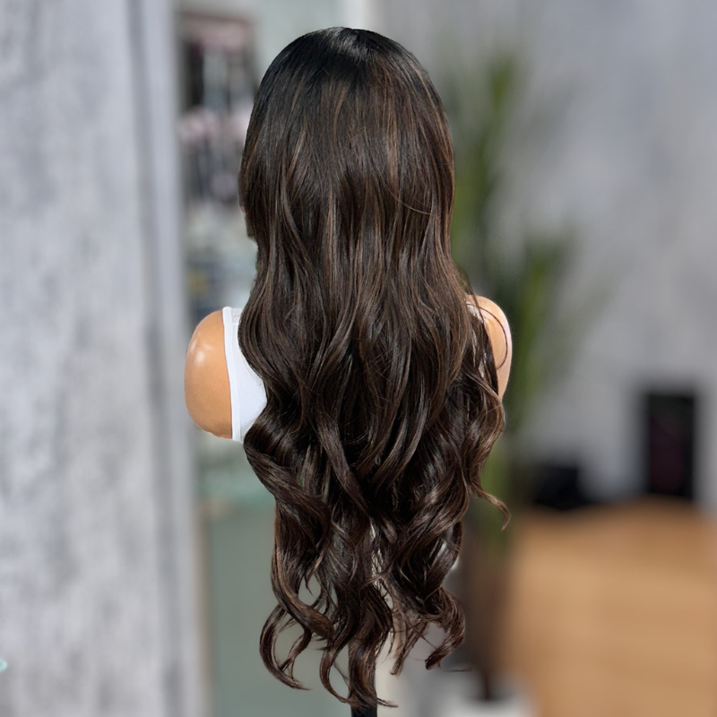 Esme/15 -Rooted Rich Brown|Highlights Wavy Headband Wig