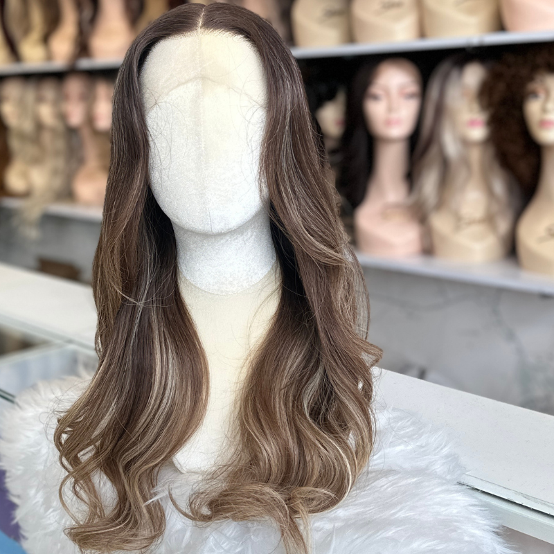 Kaia -22" Soft Mocha Balayage  Virgin Human Hair Lace Front Wig - estellewigsandmore.co.uk