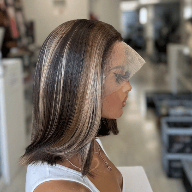 Jade – 10" Highlighted Mocha Brunette Bob | 13×6 Lace Front Synthetic Wig