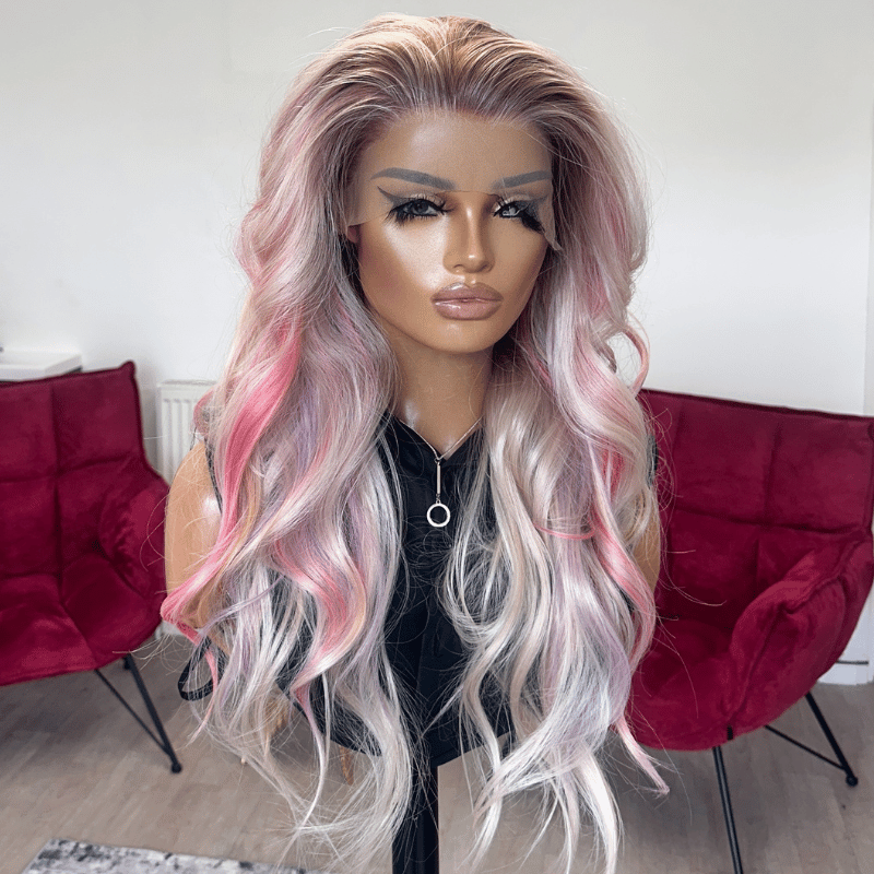 Fleur- Pastel Pink Blonde Synthetic Lace Front Wig - estellewigsandmore.co.uk