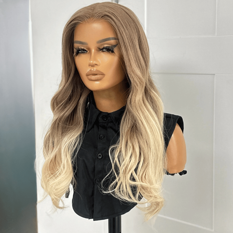 Ashley- 22” Human Hair HD Lace Front Wig – Beige Champagne Blonde Balayage - estellewigsandmore.co.uk