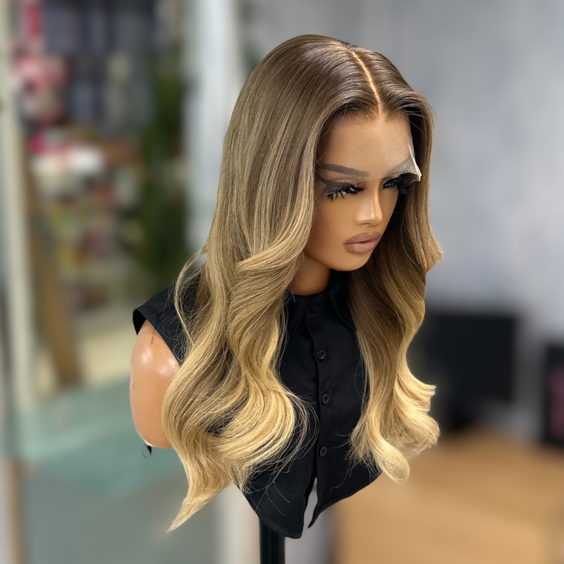 16 inches  Chocolate   Blonde Balayage Human Hair Lace Front Wig-EMMA - estellewigsandmore.co.uk