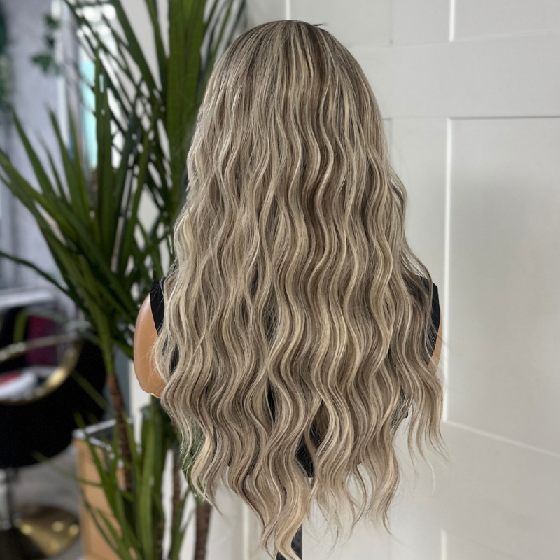 Wavy Rooted Icey Blonde Lace Front Wig - Toria - estellewigsandmore.co.uk Synthetic Lace front wig