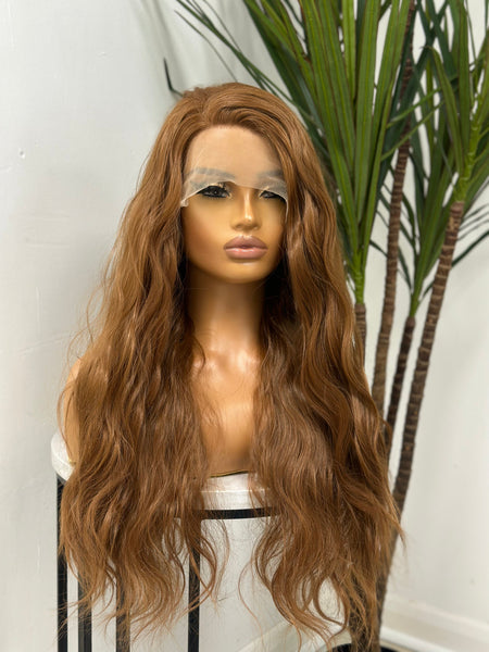 EWD 02 -Copper Brown Wavy Synthetic Lace Front Wig