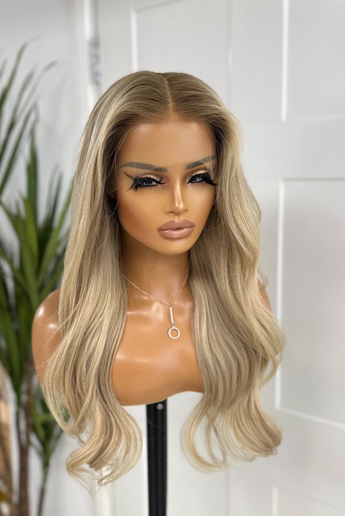 18  Inches Rooted Light Blonde Human Hair Lace Front Wig -LORI