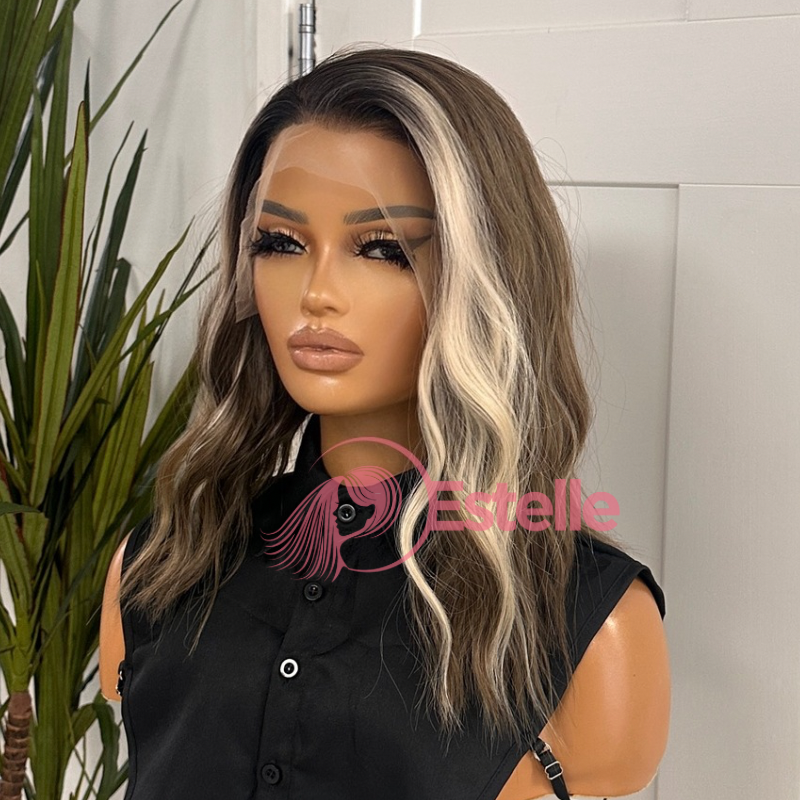 Rooted Ash Brown/Blonde Wavy Balayage  Synthetic Lace Front Wig- Kelly/