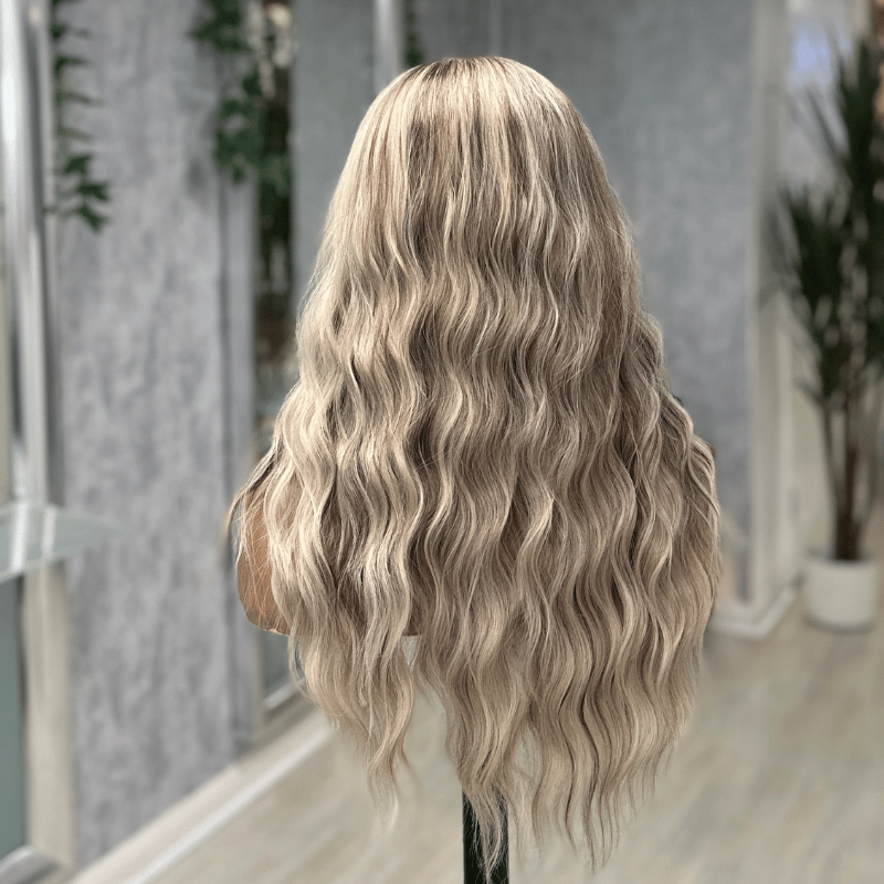 Wavy Rooted Icey Blonde Lace Front Wig - Toria - estellewigsandmore.co.uk