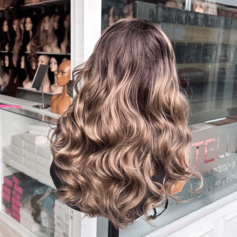Wavy Brown Blonde Balayage Lace Front Wig – Free Part, Heat Safe Synthetic Fibre-DI/07 - estellewigsandmore.co.uk