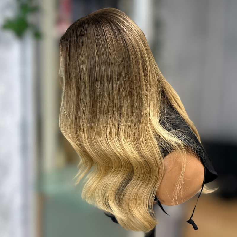 16 inches  Chocolate   Blonde Balayage Human Hair Lace Front Wig-EMMA - estellewigsandmore.co.uk