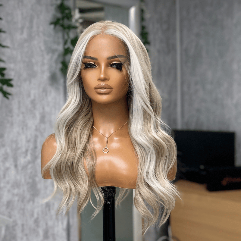 Alba -Icy Champagne Blonde Lace Front Wig | Long Wavy Platinum Blonde Wig - estellewigsandmore.co.uk