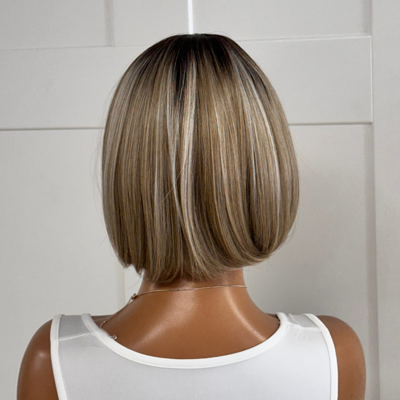 Kris – 8" Rooted Champagne Blonde Bob Wig | T-Lace Synthetic Wig