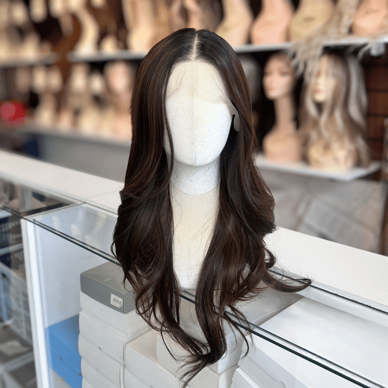 SASHA – 22" Dark Chocolate Brunette Layered Synthetic  Lace Front Wig