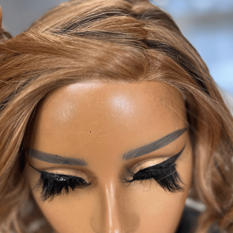 EW212-8 Inch Caramel Brown Wavy Bob Lace Front Wig - estellewigsandmore.co.uk