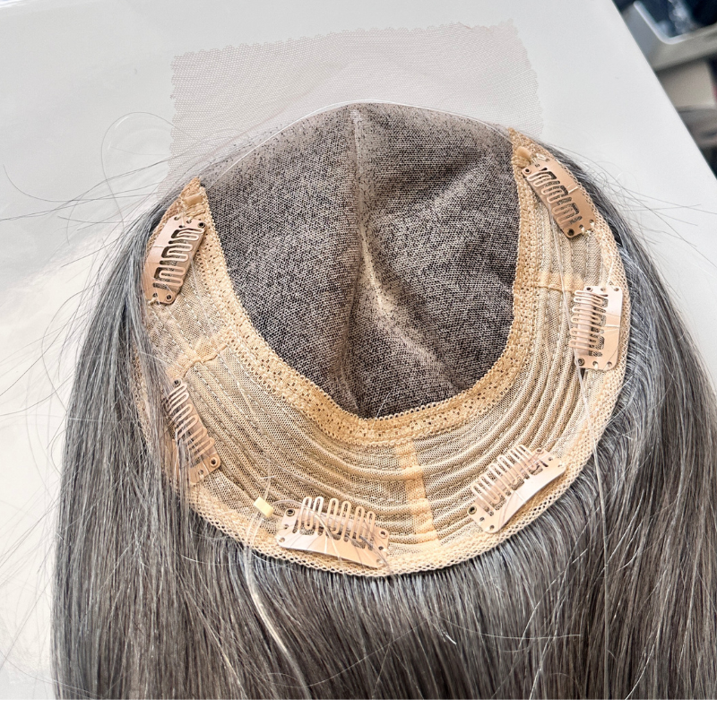 Silver Sage 16" Human Hair Topper – Salt &amp; Pepper Blend