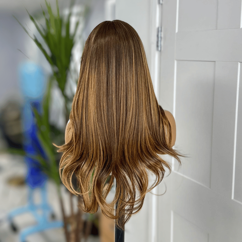 SASHA – 22" Layered Caramel Highlight Brunette Synthetic Lace Front Wig