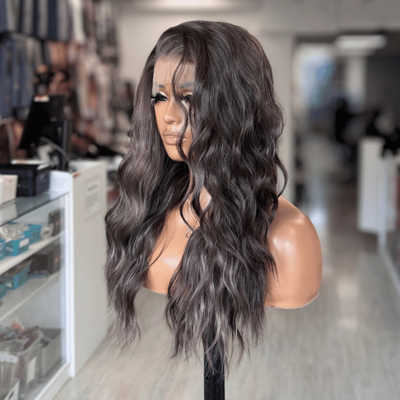 Toria - Dark Ash Brown Synthetic Lace Front Wig with Highlights - estellewigsandmore.co.uk