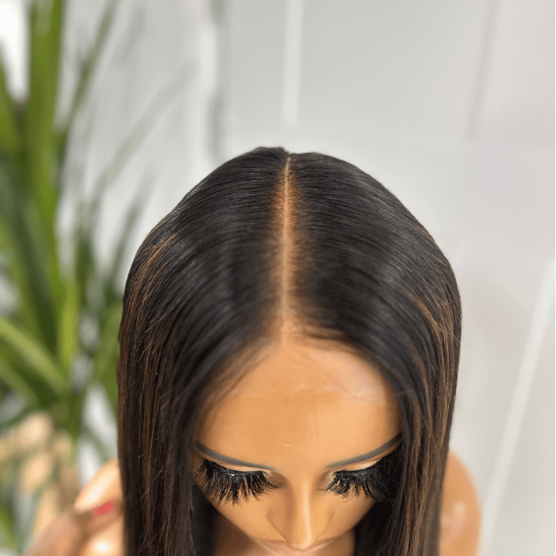 Perruque Eden en cheveux humains vierges raides avec fermeture en dentelle HD 2x6, 16 pouces -