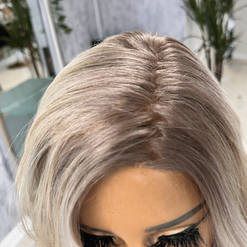 EW211-8 Inch Ash Blonde Wavy Bob Lace Front Wig - estellewigsandmore.co.uk