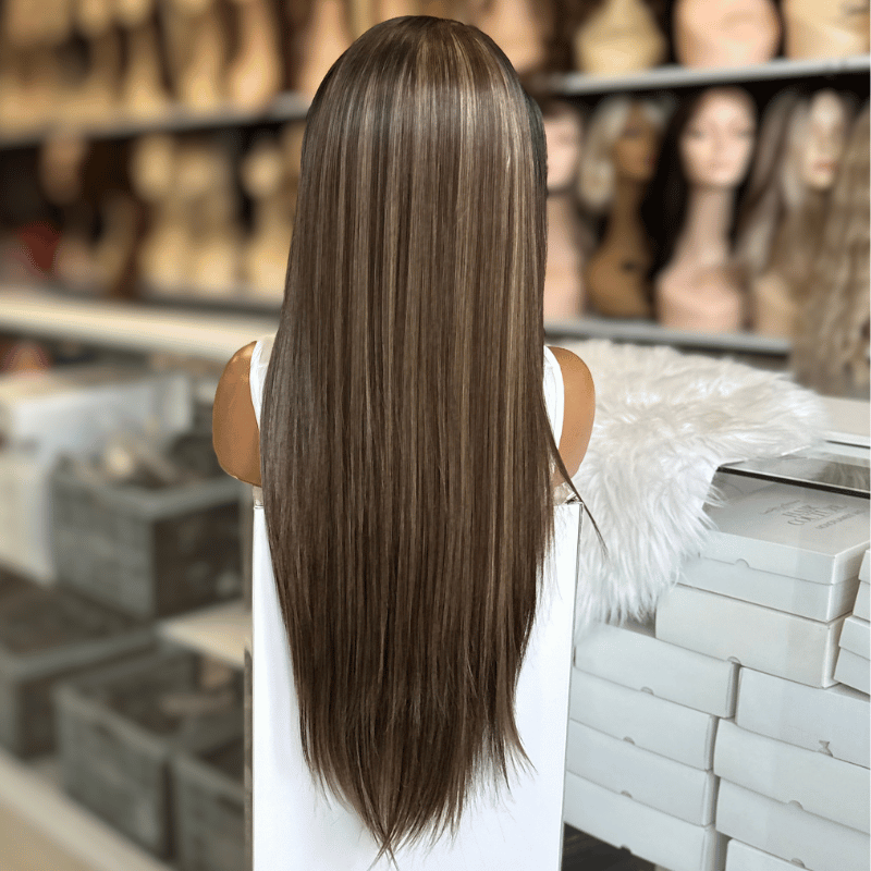 ESME/11-24 inch Mocha Brown / Highlights Wavy Headband Wig