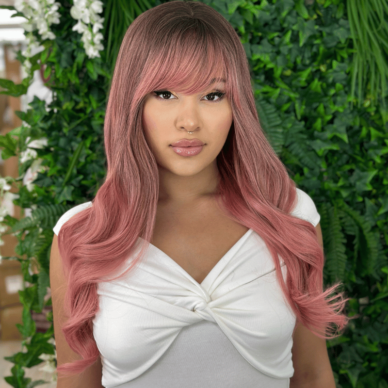 Black to Pink  Ombre with Full Fringe |  Straight Wig-EWD/20 - estellewigsandmore.co.uk