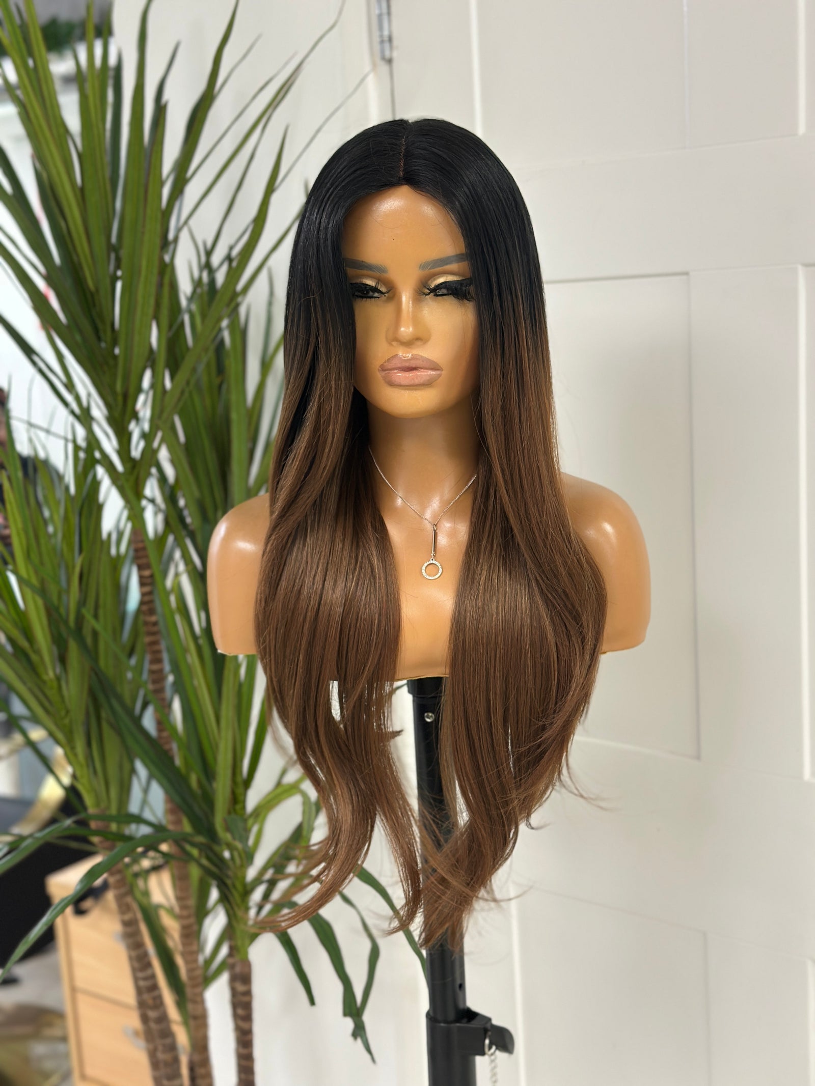 Black/ Auburn Ombré Long  Layered Synthetic Lace Part Wig - EWD 47 - estellewigsandmore.co.uk