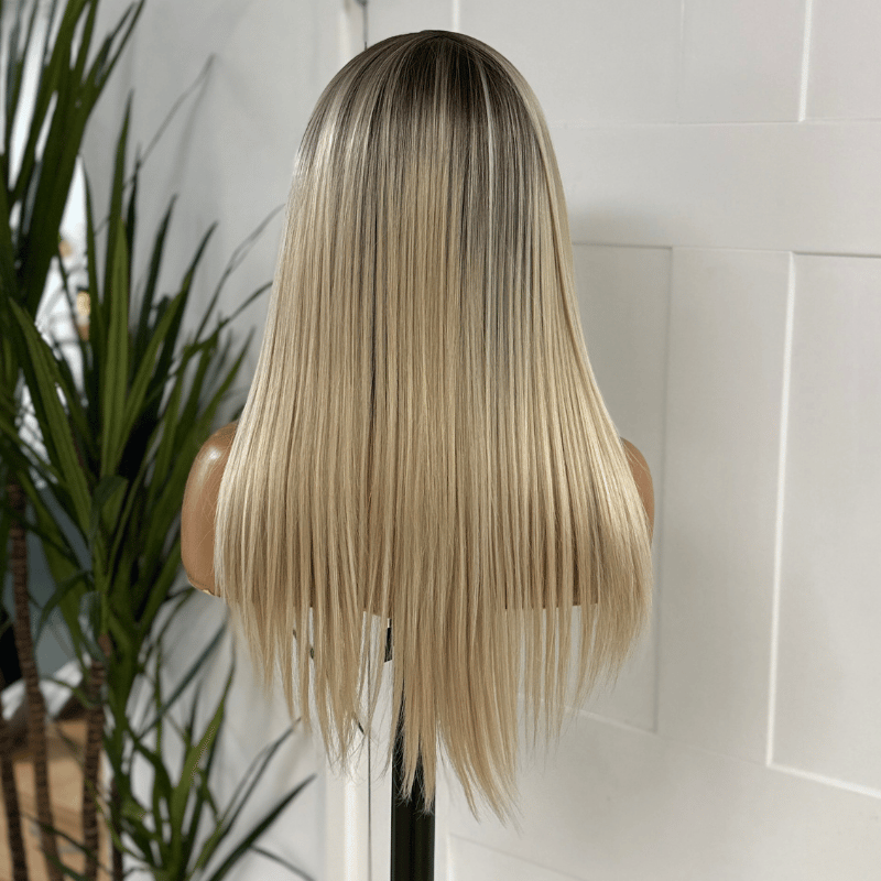 Sleek Straight Rooted Blonde Synthetic Wig-Scandi Hairline -Isla