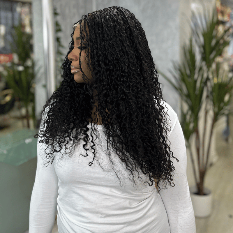 Ray-22'' Braided 6x6 HD Lace Closure Curly Human Hair Wig – Natural Black - estellewigsandmore.co.uk