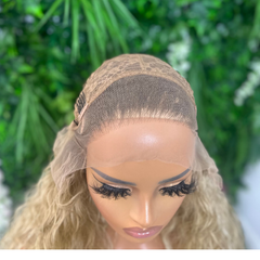 CHYNA-Long Curly Rooted Blonde Lace Frontal Synthetic Wig