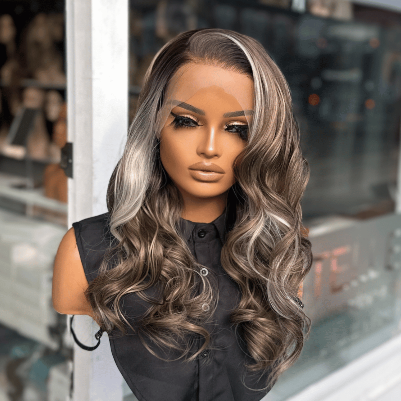 Wavy Brown Blonde Balayage Lace Front Wig – Free Part, Heat Safe Synthetic Fibre-DI/07 - estellewigsandmore.co.uk