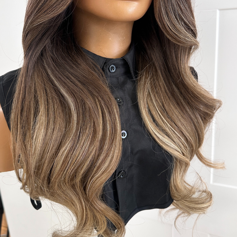 Kaia -22" Soft Mocha Balayage  Virgin Human Hair Lace Front Wig - estellewigsandmore.co.uk