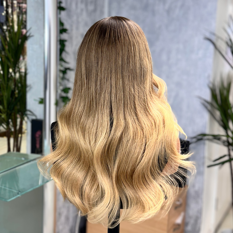 16 inches  Chocolate   Blonde Balayage Human Hair Lace Front Wig-EMMA - estellewigsandmore.co.uk