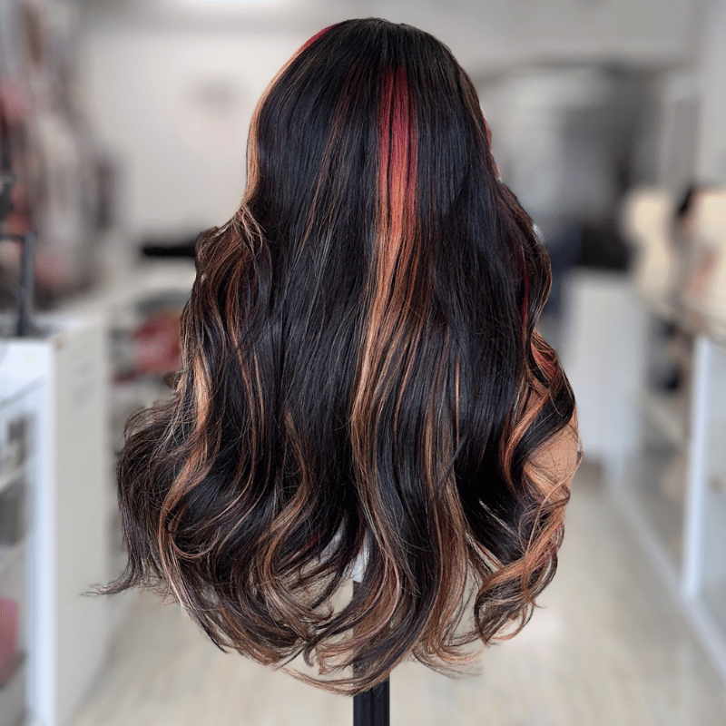 Ravelle-22'' Natural Black with Sunset Highlights  HD Lace Front Human Hair Wig