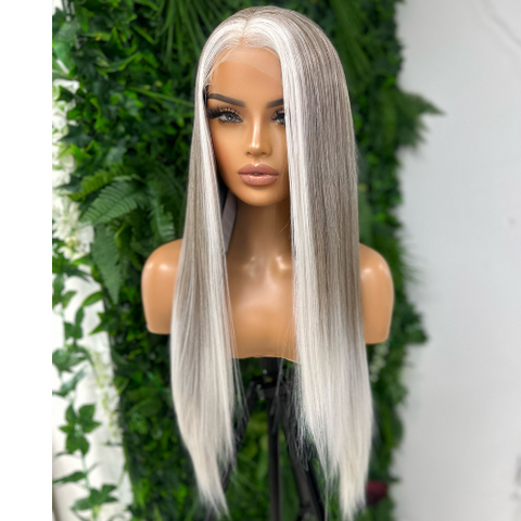 MISTY-Long Ombre Platinum Blonde Straight Synthetic  Lace Front Wig