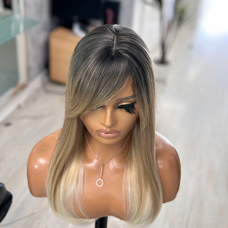 18” Straight Hair Topper with Soft Fringe – Faux Scalp Base 6.5x6.5 Natural Volume Crown Topper with Combs - estellewigsandmore.co.uk
