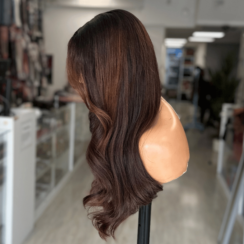 OLA/07 – 22” Luxe Brunette Human Hair Wig   | 6×6 HD Lace Closure - estellewigsandmore.co.uk