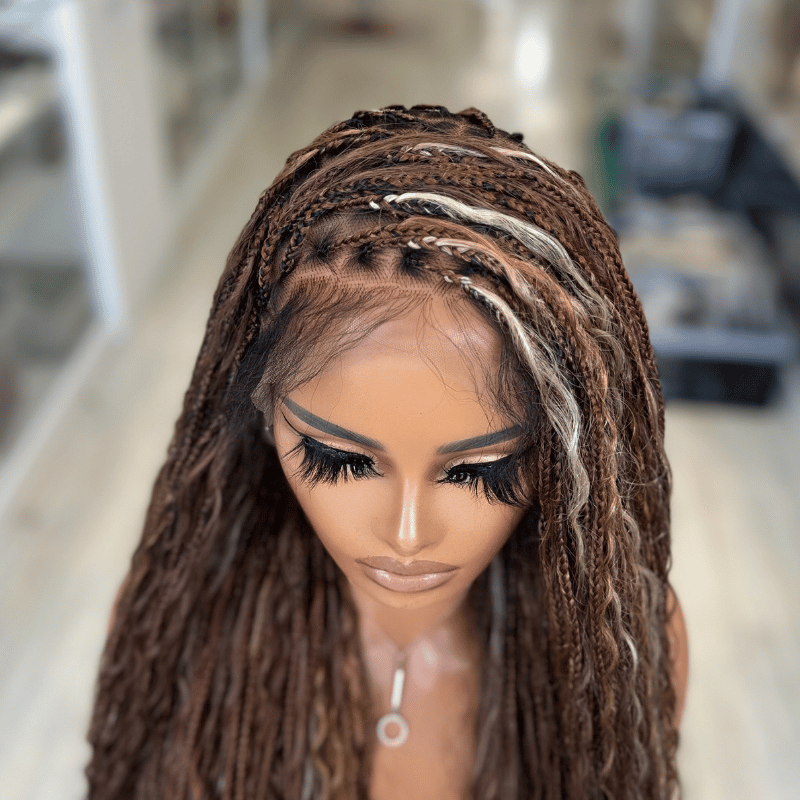 Azora -26" Auburn &amp; Blonde Boho Braided Full Lace Human Hair Wig