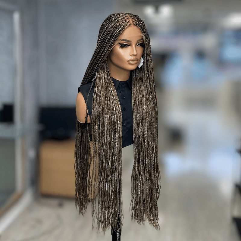 30 inches Blonde/Brown Mix   Straight  Braided Wig | Ready to ship -KB/02 - estellewigsandmore.co.uk