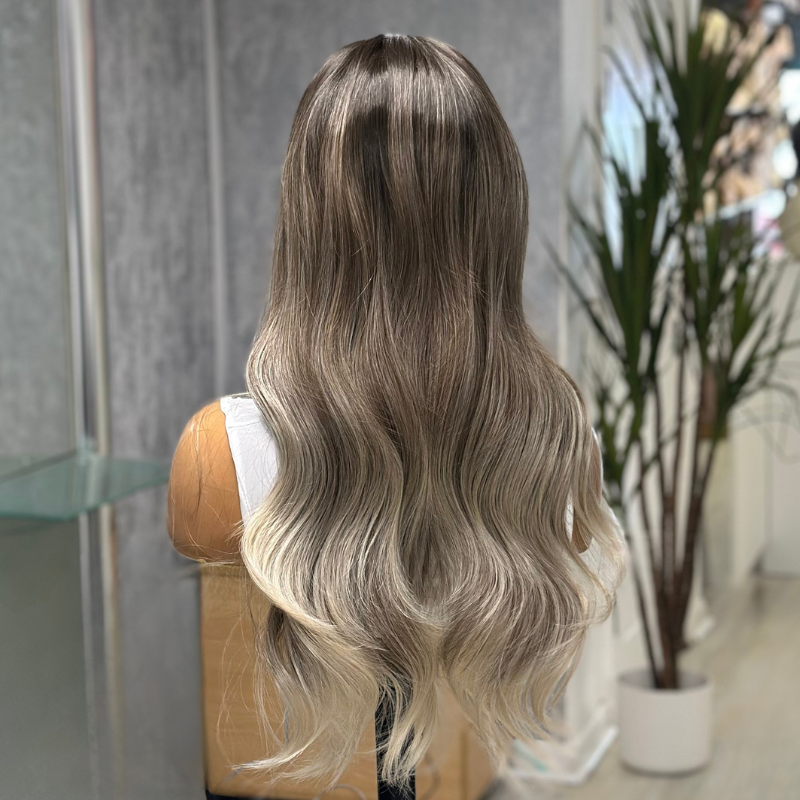 Sabine – Smoky Champagne Balayage 13x4  Long Wavy Synthetic Lace Front Wig