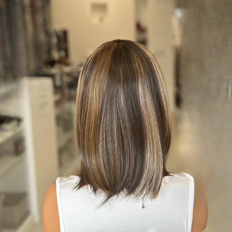 Jade – 10" Highlighted Mocha Brunette Bob | 13×6 Lace Front Synthetic Wig