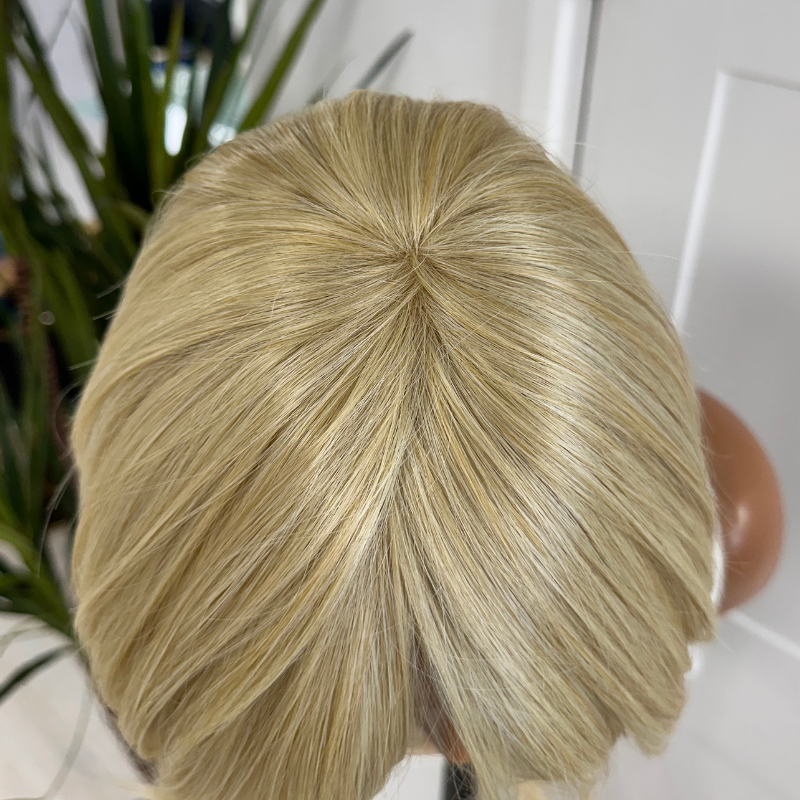 SARI -14" Golden Vanilla Blonde Monofilament Wig with Fringe | Premium Synthetic Wig