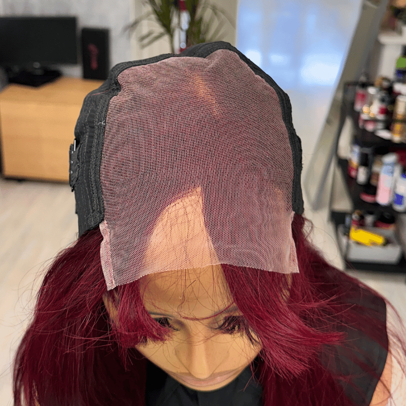 EWD97 - 18'' Dark Red Human Hair Fringe Wig - estellewigsandmore.co.uk