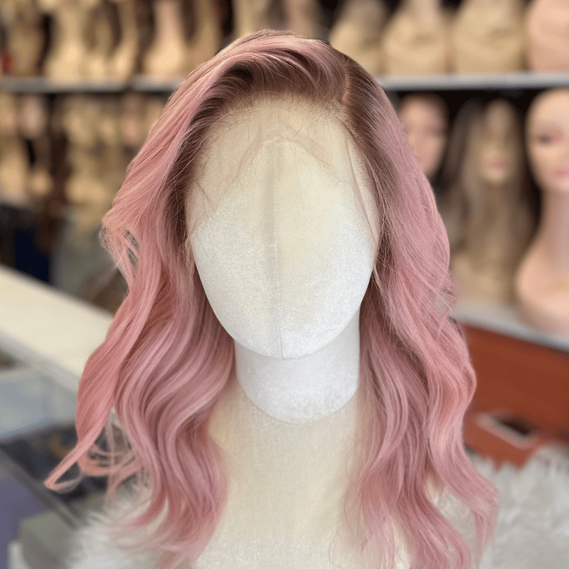 Camellia-14'' Soft Pink  Human Hair HD  Lace Front Wig - estellewigsandmore.co.uk