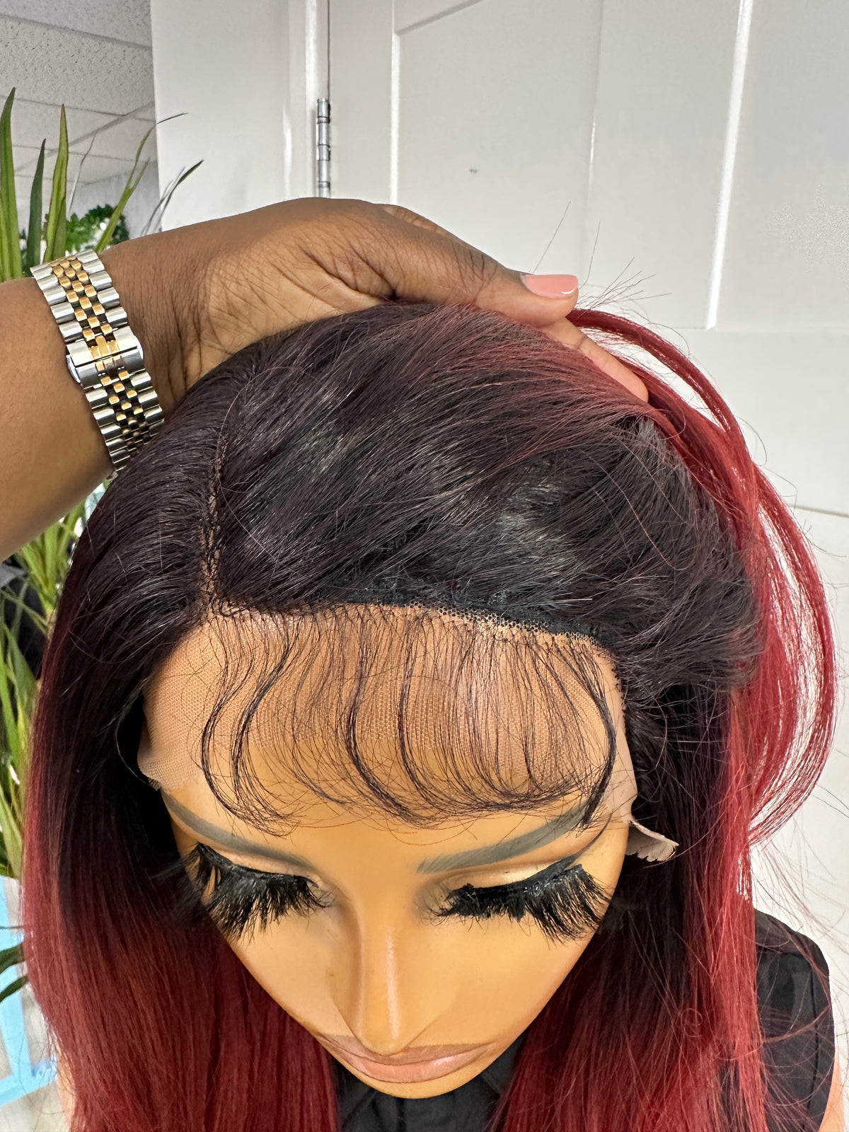 Black/ Red Long Layered Synthetic  Lace Front Wig -EWD 24 - estellewigsandmore.co.uk
