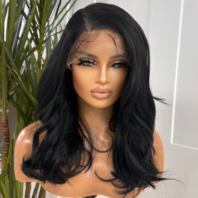 Natural Black Layered Synthetic Lace Front Wig-SONIA - estellewigsandmore.co.uk Human Hair Blend