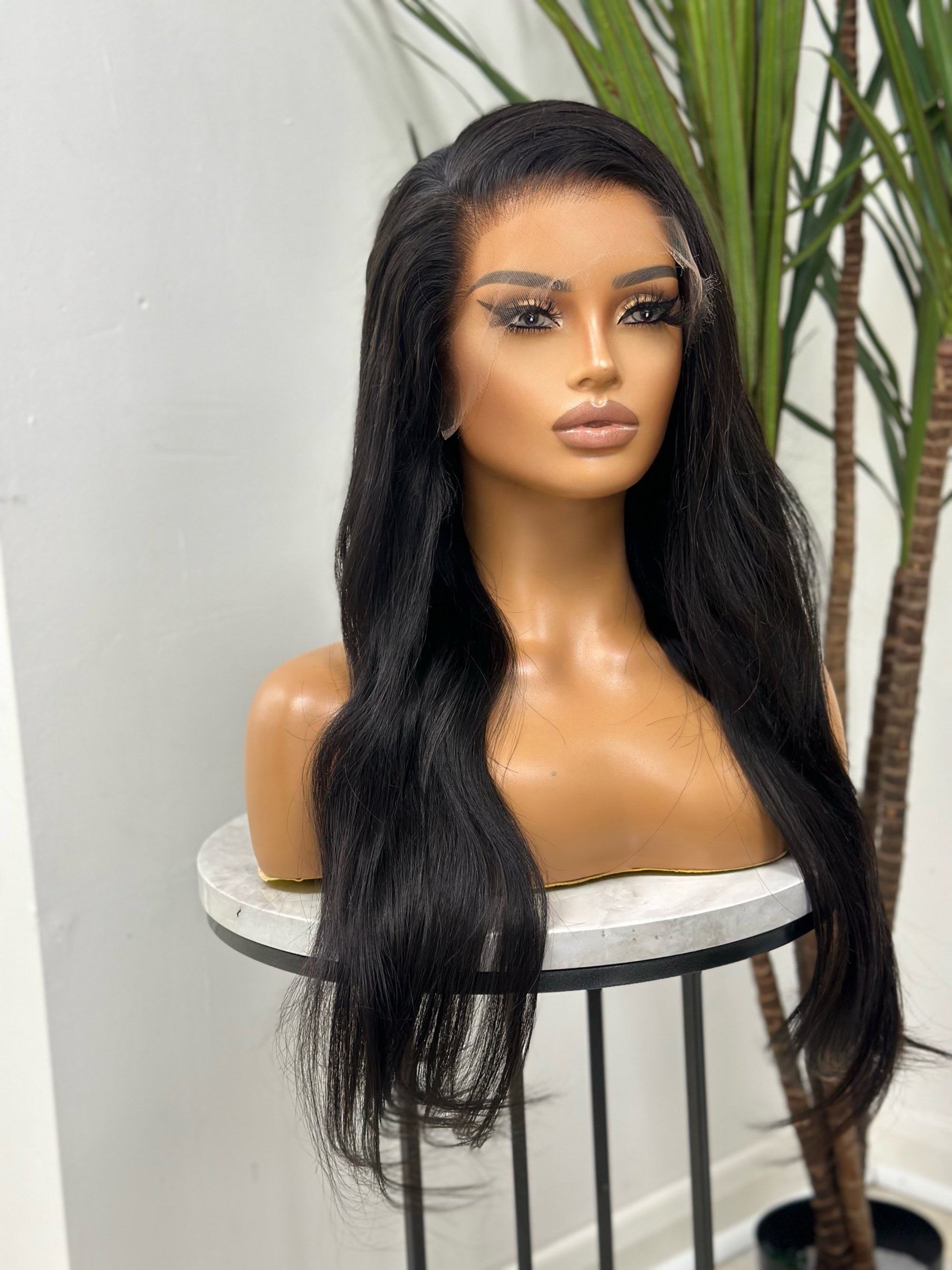 Natural Black 22 inches  Human Hair HD Lace Front Wig-AKILA