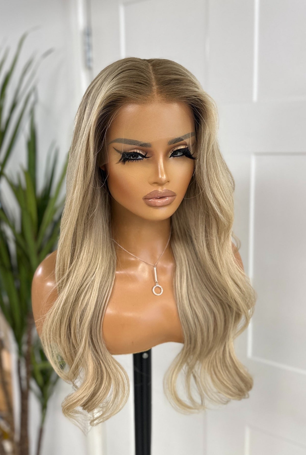 18  Inches Rooted Light Blonde Human Hair Lace Front Wig -LORI