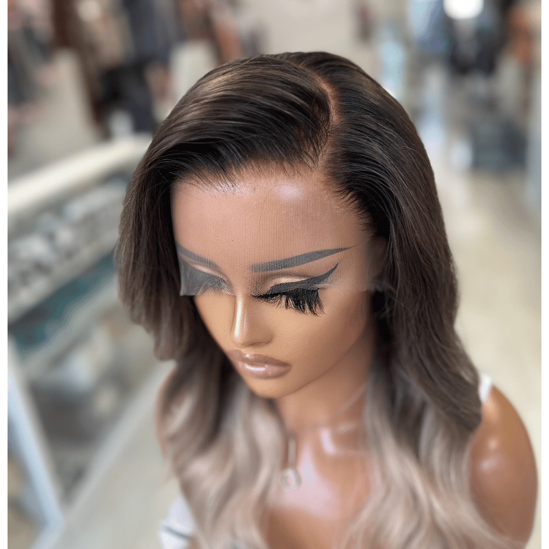 LOLA – 16" Brunette to Beige Blonde Ombre HD Human Hair Lace Wig